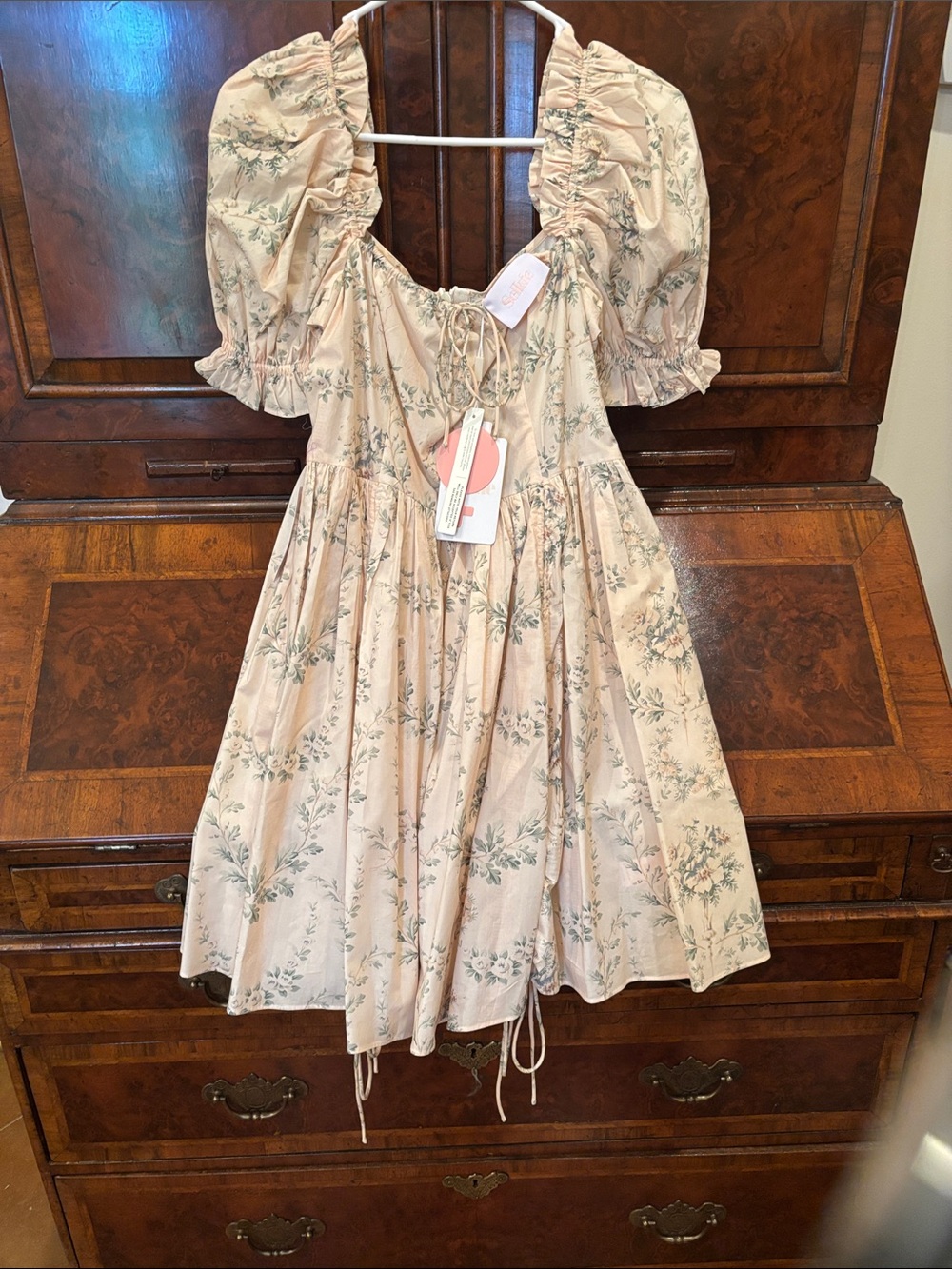 Selkie Blush Pink Floral Puff-Sleeve Dress